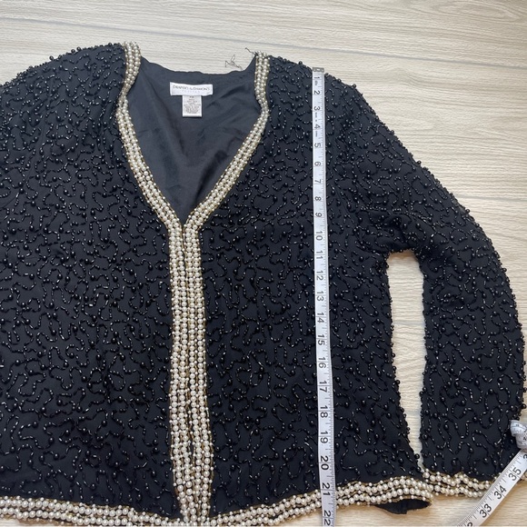 Draper’s & Damon’s Petites Black Sequins Faux Beaded Pearl Set Cardigan w/Top - Picture 9 of 16